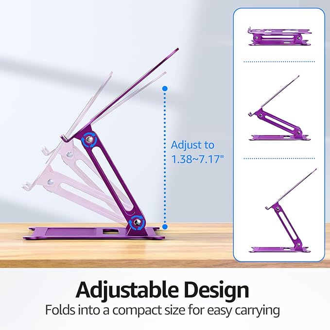 Urmust Laptop Notebook Stand Holder Adjustable Laptop Stand Portable Computer Riser Compatible with MacBook Air Pro HP Dell XPS Lenovo All Laptops 10-15.6"(Purple)