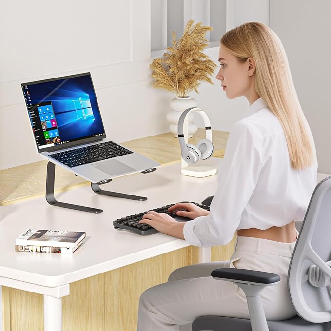 suptek Aluminum Laptop Stand,Ergonomic Detachable Computer Laptop Stand for Desk, Metal Computer Riser, Notebook Riser Heavy Stable PC Holder for 10-16" Laptops Notebook Computer, Black