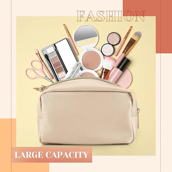 Sweetude 10 Pcs Makeup Bag Bulk for Women Preppy Gift PU Leather Cosmetic Bag Small Skincare Toiletry Pouch Mother Travel Cosmetic Pouch for Bridesmaid Bride Wedding Gift Favors (Classic Color)