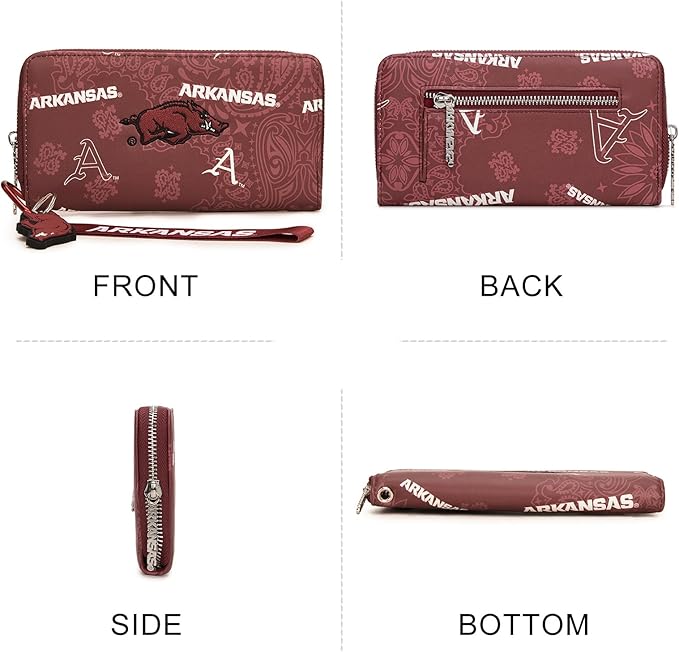 Arkansas Razorbacks Official Wristlet Wallet with RFID Blocking Card Slot, Arkansas Team Logo Clutch Purse, Mini Clutch Wallet for Fan Gift, Game Day, Concert | Red, NC-AFU011BDY