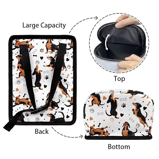 Biyejit Dachshund Dogs Car Trash Can with Lid and Storage Pockets - Leak-Proof Organizer, Waterproof Garbage Can, Multipurpose Trash Bin for Car