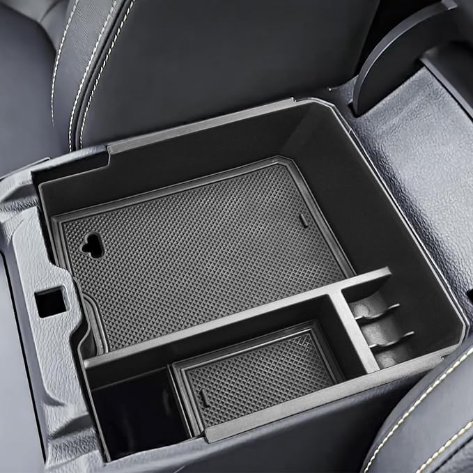HGWEI Center Console Organizer Tray Compatible with 2024 2025 2026 Ford Ranger & Ranger Raptor Interior Accessories, Coin Container Armrest Storage Box(Electric handbrake Version), Black
