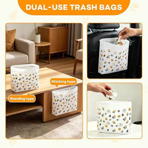 30 Pcs Disposable Car Trash Bags, Seal Disposable Car Garbage Bin Bags, Stick On Car Trash Bin for SUV Truck, RV Travel, Camping, Bedroom, Study Room, Office