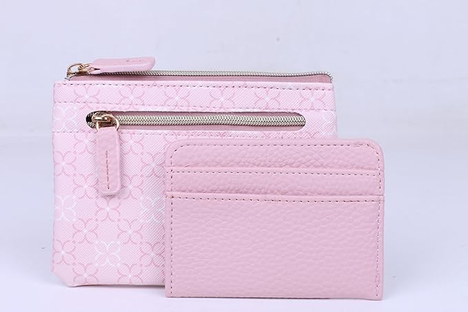 Julia Buxton Vegan Leather Wallet with Zipper, ID Windows, RFID Blocking, Card Slots & Key Ring, Compact Coin & Card Holder Case, Gift Idea, Signature Blush