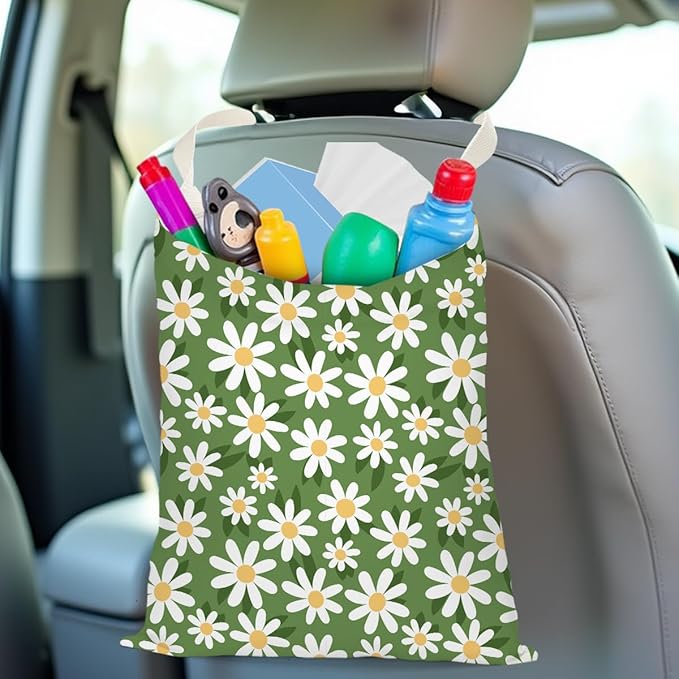 Daisy Decor Car Trash Bag Car Garbage Bag Hanging Cars Trash Can Spring Decor Waterproof Cars Back Seat Organizer for Vehicle Travelling Camping Swimming
