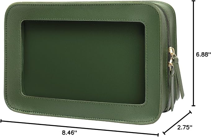LETGO Clear Makeup Bags,TSA Approved Toiletry Bag with Zipper,Sunscreen Bag Clear Makeup Toiletry Pouch Beach Vacation Essentials for Women Teen Girls Gifts(Vintage Green)