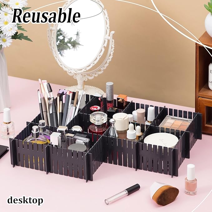 Vesici 80 Pcs Drawer Dividers Adjustable Plastic Organizer DIY Separators Storage Dividers for Socks, Underwear, Makeup, Tidy Kitchen, Bedroom, Dresser(Black)