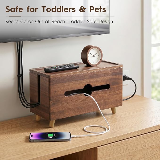 Extra Large Cable Management Box,Wood Cable Organizer Box,Power Strip Box & Organizer for Power Strip, TV Wires & Desk Cable Storage,Hide Desk Cord and Floor Cables
