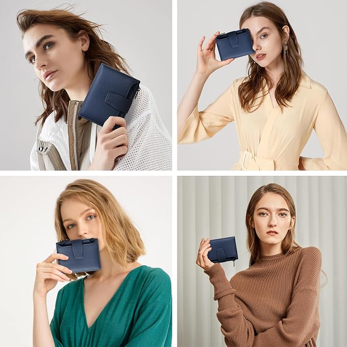 Airkit Small Wallet Women RFID Blocking Soft Leather Bifold Compact Card Holder Wallet for Women with Zipper Coin Pocket 4 ID Window