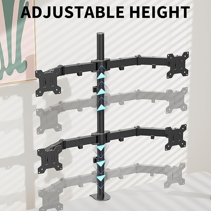 Quad Monitor Mount, Heavy Duty Adjustable 4 Monitors Desk Stand for 13"-27" Screen, Holds Up to 22lbs per Arm with C Clamp/Grommet Base