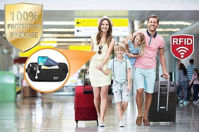 Travel Money Belt - Slim Passport Holder Travel Wallet with RFID Blocking Travel Pouch Undercover Fanny Pack for Women Men