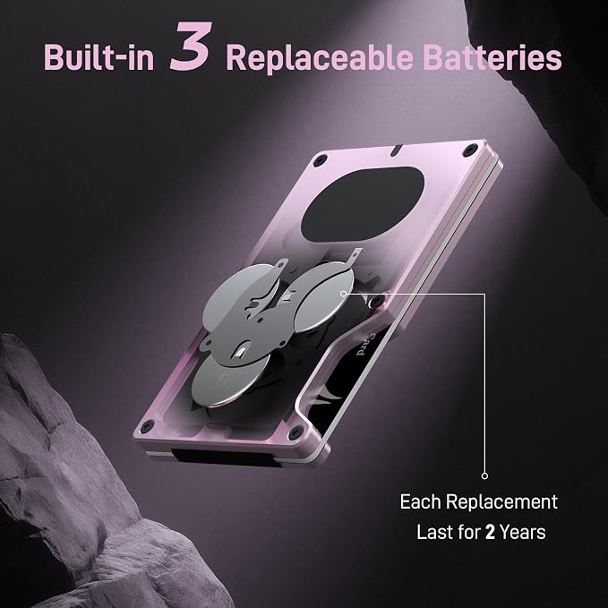 Slim Wallet for Men and Women, Smart Metal Wallet Built-in Airtag Chip, Minimalist Wallet Compatible with Apple Find My, RFID Blocking Credit Card Holder with Money Clip (Pink)