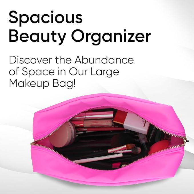 DANCOUR 3-Piece Hot Pink Makeup Bag Set – Mini, Small & Large Cosmetic Bags for Women & Girls, Cute Travel Toiletry Bag Set, Makeup Organizer Pouches for Purse or Travel