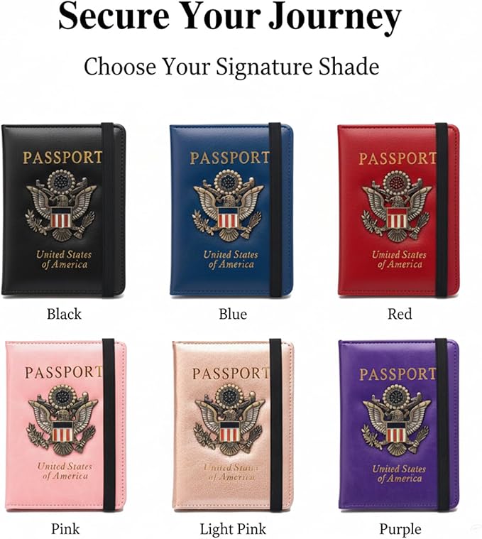 RFID Passport Holder for Travel, Leather Passport Cover RFID Blocking, Slim Durable Passport Wallet Organizer for Men Women, Travel-Friendly Case (Red)