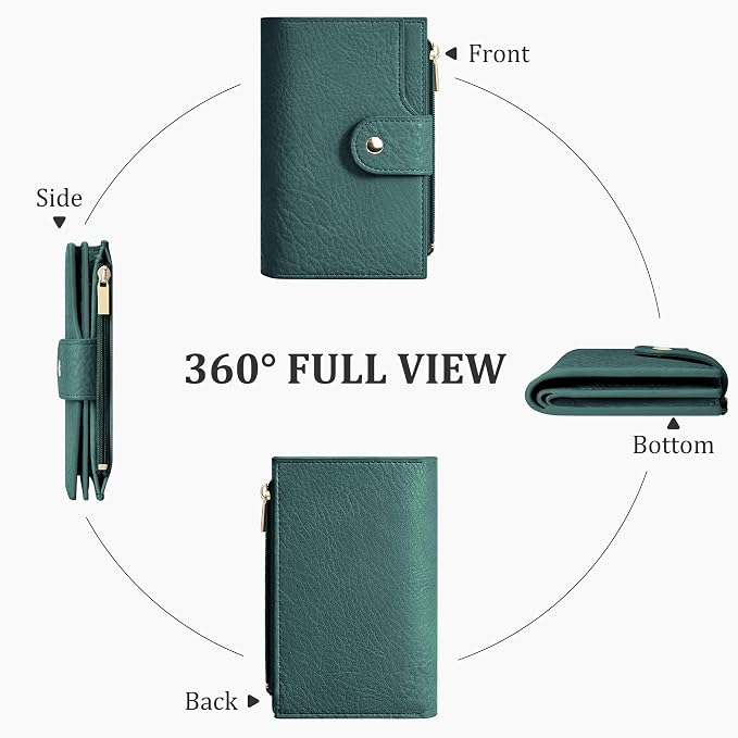 Airkit Small Women's Bifold Wallet, RFID Blocking Credit Card Holder with Zipper, Travel Cute Coin Pocket Wallet for Ladies, Teal