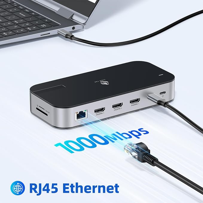 Laptop Docking Station,16 in 1 USB C Docking Triple Monitor,USB C Dock Station with 3 HDMI,PD 100W, USB 3.1/3.0/2.0,RJ 45 Ethernet,microSD/SD Card,Audio for Dell/HP/Lenovo(Exclude Power Adapter