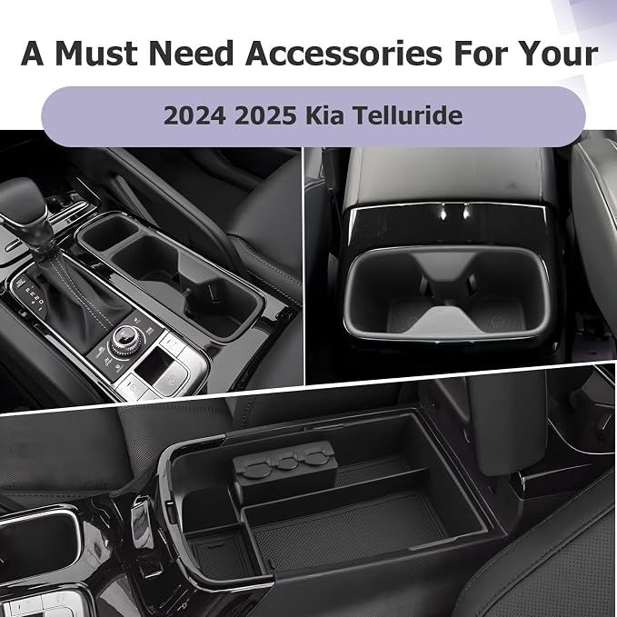 LUWU 2025 2026 Telluride Accessories for 2024 2025 2026 Kia Telluride Accessories Center Console Organizer Armrest Storage Box with Coin Box, Center Console & Rear Seat Cup Holder 3-Pack