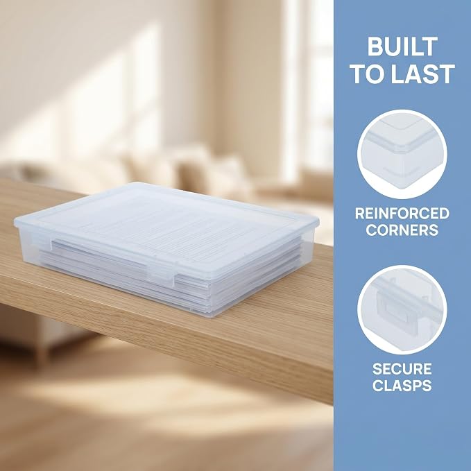 3pcs Plastic File Storage Boxes for A4 Paper, Document Organizer with Lid, Lightweight and Stackable Plastic Storage Cases for Office and Home Use