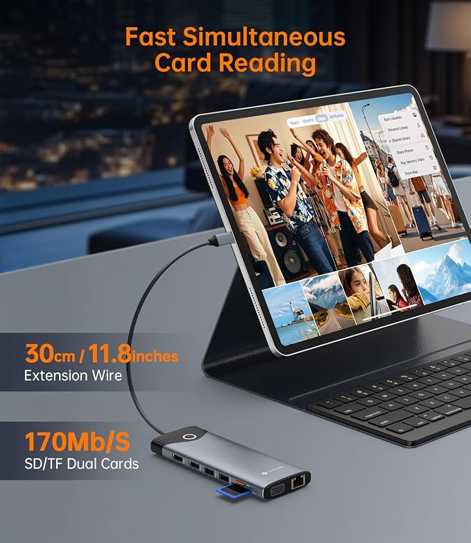 NOVOO 10Gbps USB-C Docking Station, 15-in-1 Dual/Triple 4K 60Hz HDMI & VGA, 100W PD Charging, 7USB-A+1USB-C, Gigabit Ethernet, SD/TF, Audio, Multiport Dock for MacBook HP Dell Lenovo Surface