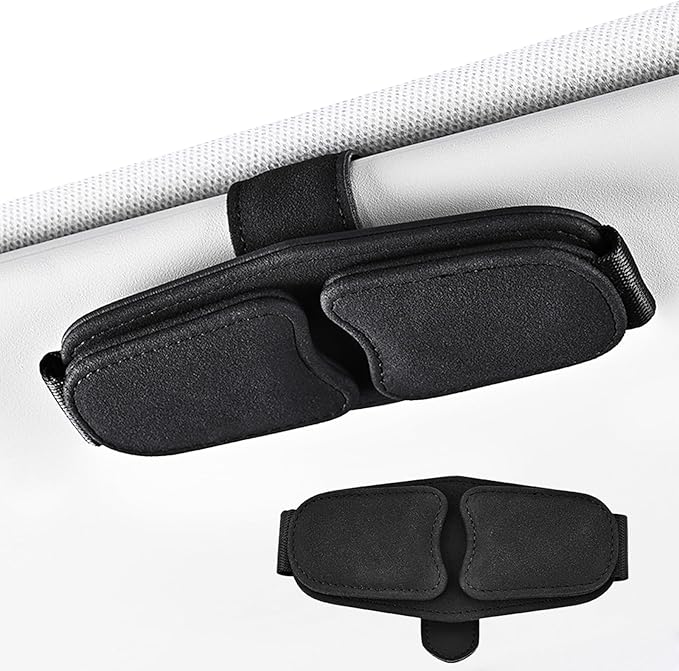 Car Sunglasses Holder - Visor Clip Style & Magnetic plush leather construction Doubles as credit card & fuel card box with storage pocket &Holds sunglasses