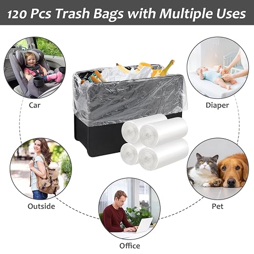 Accmor Mini Car Trash Can Bags for Auto Trash Bin, 120 Count Small Garbage Organizer Bags Tear-Resistant, Liner Refills (Vehicle Trash Can is not Included), White