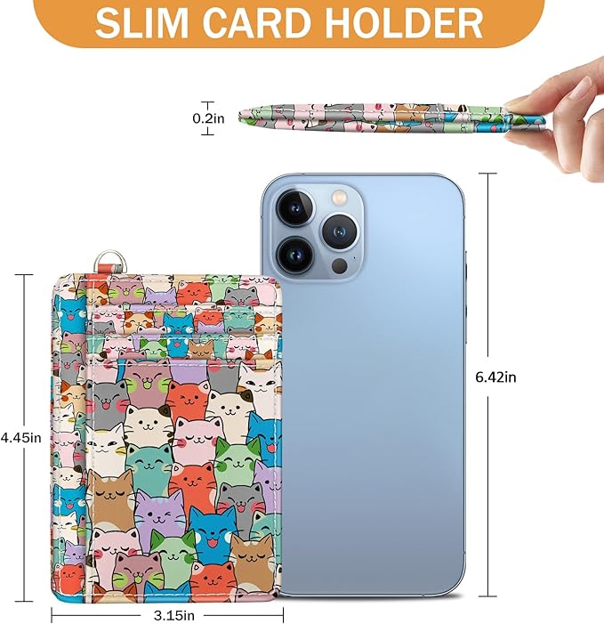 Yonlevres Cat Credit Card Holder Slim Wallet, RFID Wallet Women Front Pocket Small Card Holder, Travel Cute Funny Thin ID Window PU Leather RFID Blocking Case Organizer Gift Girls Ladies