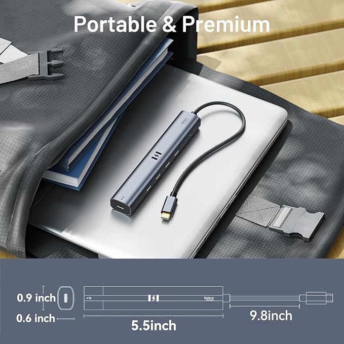 10Gbps USB C Hub with 4K@60Hz Video Display, Selore 5 Ports USB-C Splitter, C Port Data Transfer, 100W PD-in Charging, Dongle Multiport Adapter for MacBook Pro, iPad, Dell, HP, and More