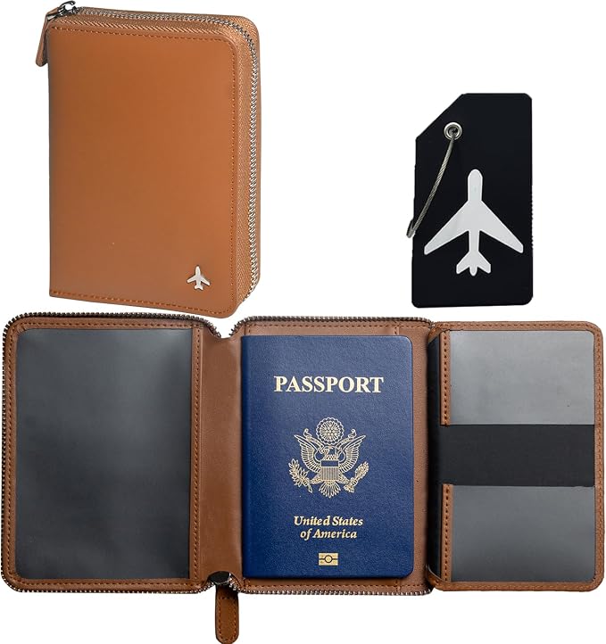 Pilot Wallet Passport Holder RFID Blocking Nappa Leather Travel Wallet, Stylish Travel Companion for Aviation Professionals (Brown Silver)