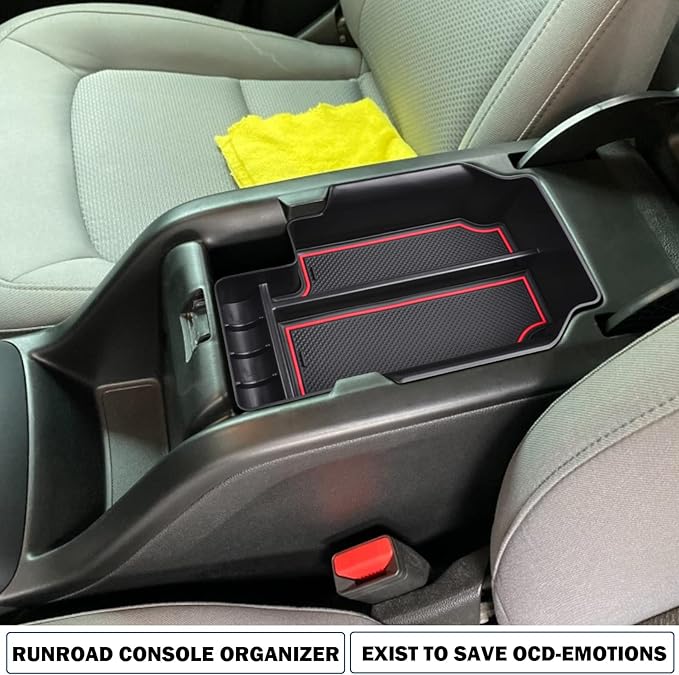 RUNROAD Center Console Organizer Tray Compatible with Chevy Colorado/GMC Canyon 2015 2016-2020 2021 2022 Accessories, Insert ABS Secondary Storage Box Armrest Tray Coin Holder Red