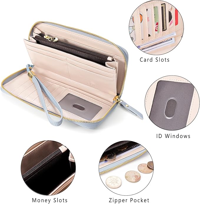 Pomelo Best Womens Wallet RFID Blocking Leather Multi Credit Card Large Capacity Wristlet Zip Around Long Wallets for Lady