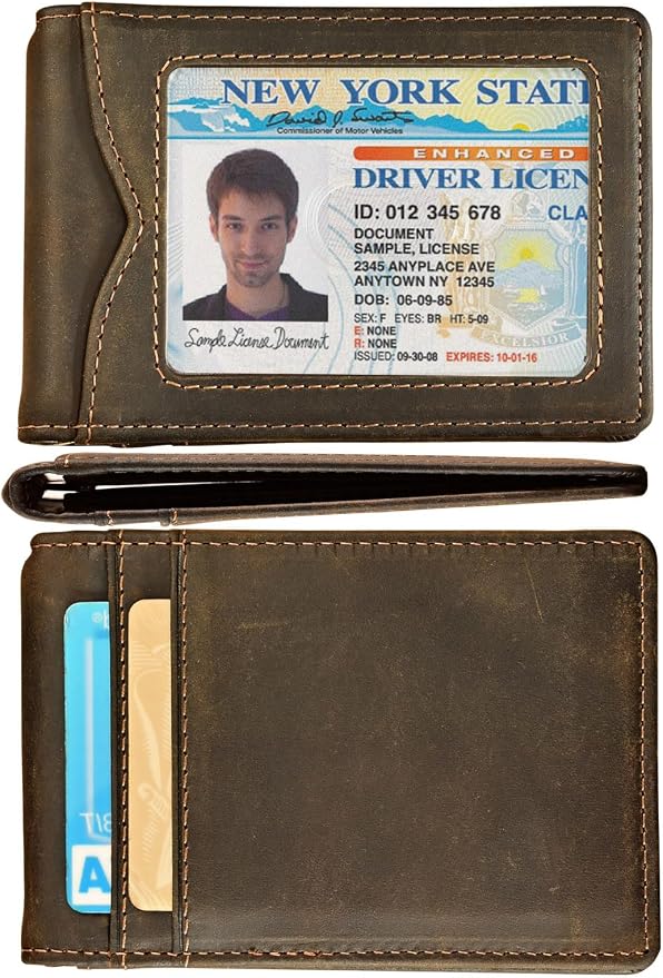 kinzd Slim Wallet with Money Clip RFID Blocking Minimalist Bifold Wallet for Men Genuine Leather Front Pocket Card Holder