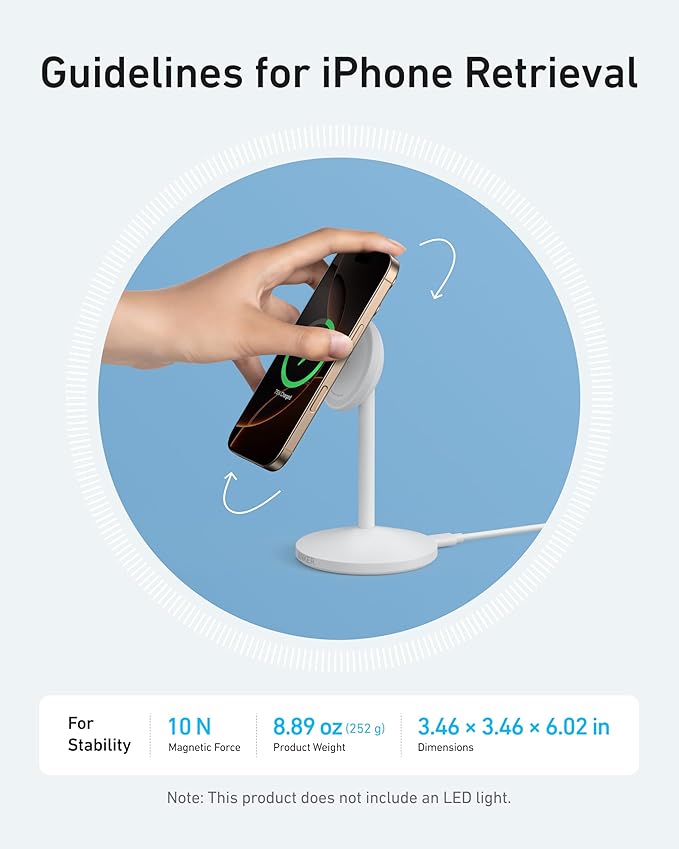 Anker MagGo iPhone 17 MagSafe Charger Compatible Stand, 15W Fast Magnetic Wireless Charging Station, Qi2 Certified 360° Wireless Charger (White, with Cable & Adapter)