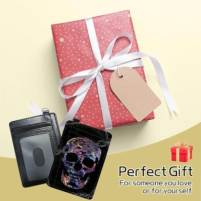 Small Travel Wallets, Shackle Skull Slim Minimalist Front Pocket Wallet with Wristlet, RFID Blocking PU Leather Credit Card Holder with ID Window Change Purse for Men Women