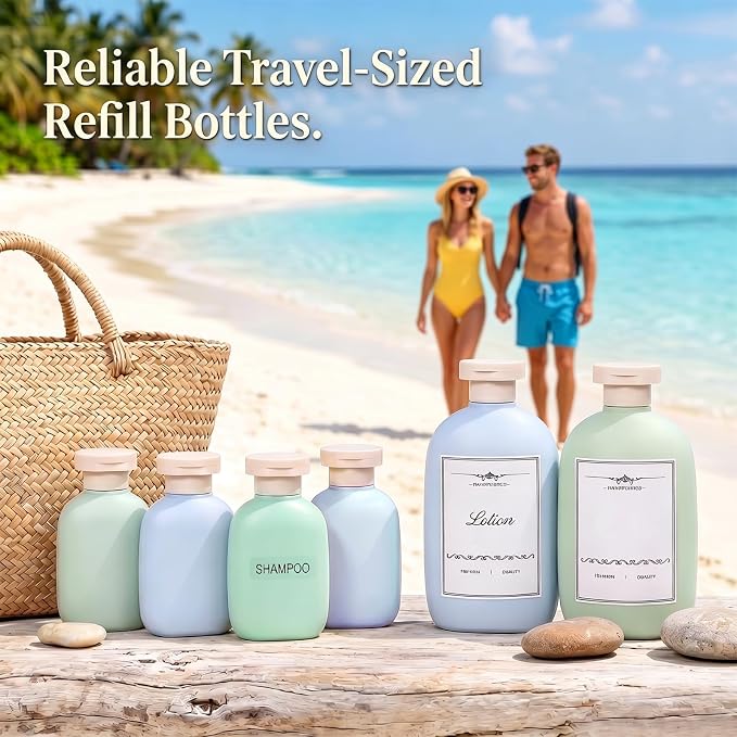 DEMORA 3.4oz Refillable Empty Plastic Travel Bottles Set, 8 Pcs Leak Proof Squeeze Bottles with Flip Cap, TSA Approved Travel Containers for Shampoo, Conditioner, Lotion, Toiletries