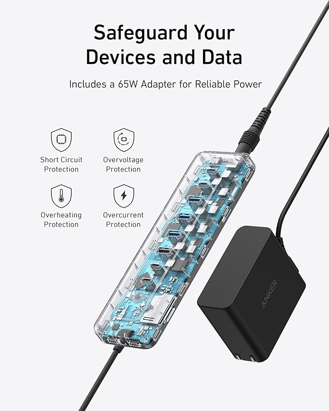 Anker 11-in-1 10Gbps Data USB-C Hub, Splitter with 4 USBA and 4 USBC Ports, 100W PD-in, 2-in-1 USB-Connector, for Laptop, MacBook, iPad and More(65W Adapter Included)