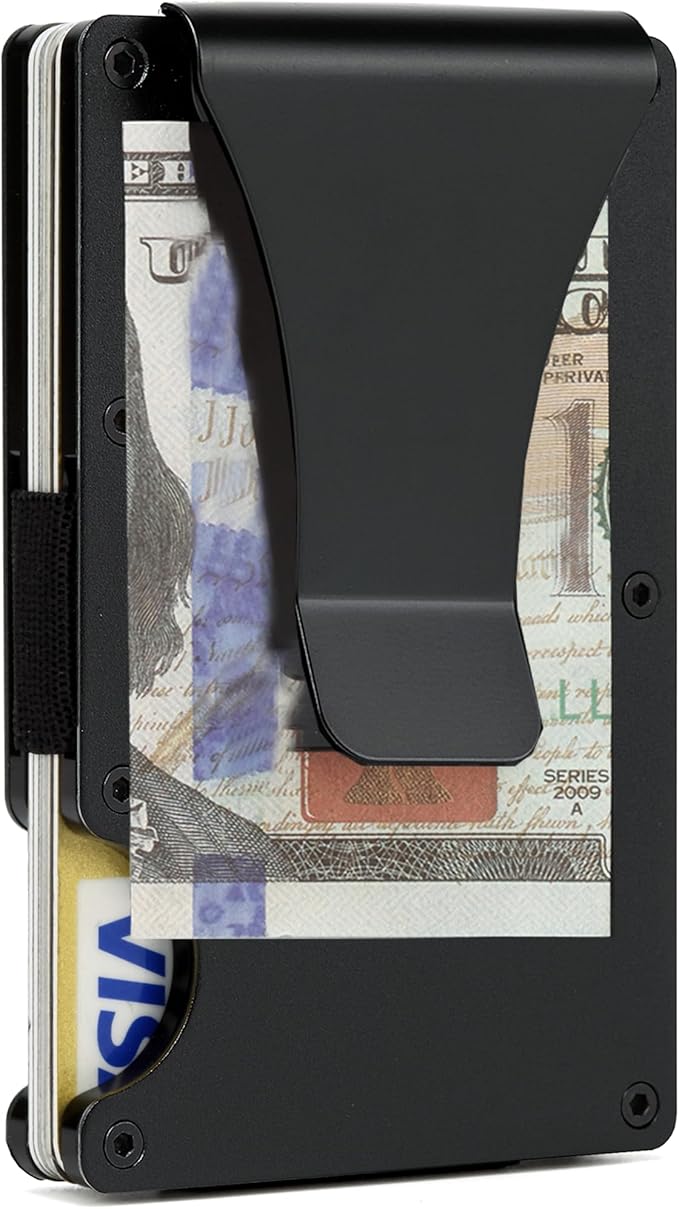 Slim Wallet for Men,RFID Blocking Minimalist Metal Wallet, Money Clip/Cash Holder, Front Pocket Aluminum Credit Card Holder, Ideal Gift for Men,Matte Black