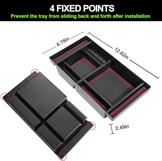 PIMCAR Center Console Organizer Compatible with 2019-2022 Chevy Silverado 1500/GMC Sierra 1500 & 2020-2023 Chevy Silverado/GMC Sierra 2500 HD/3500 HD (Full Console w/Bucket Seats ONLY) Red Trim