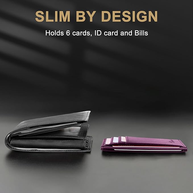 Travelambo Slim Wallet Front Pocket Minimalist Leather RFID Blocking Medium Size