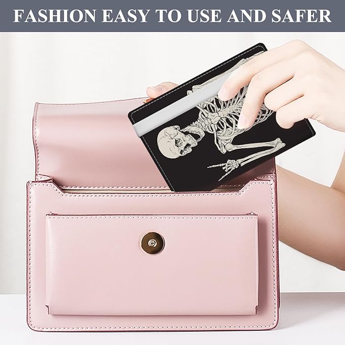 Passport Holder for Travel Essentials, RFID Premium Leather Passport Wallet Cover Case for Travel Must Haves Accessories, Passport Book Holders for Women Men Cool Rock Skull
