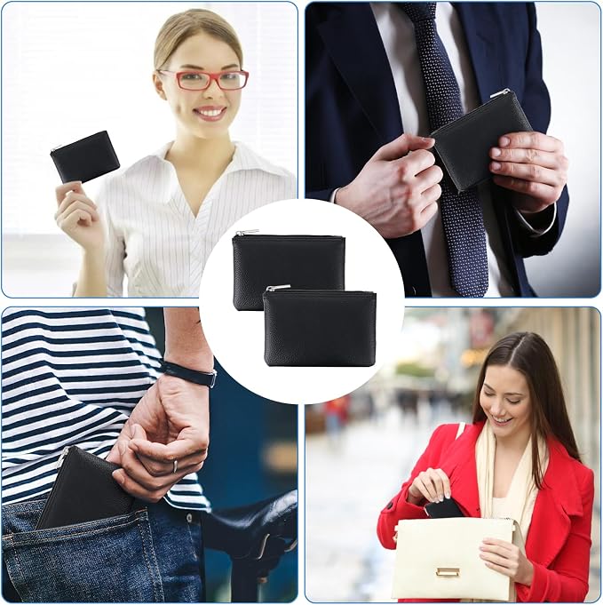 2 Pack Leather Zipper Coin Purse, Portable PU Leather Coin Purse,Mini Coin Pocket Pouch Change Holder, Coin Pouch with Zipper for Men Women Headset Credit Card ID Key Lipstick (Black)