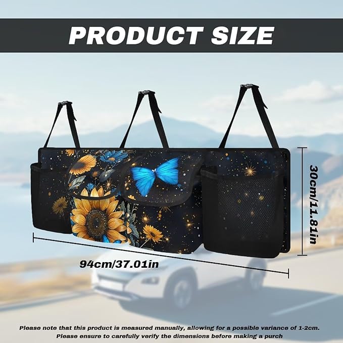 Sunflower Car Trunk Organizer,Large Capacity Car Storage Organizer,Butterfly Design Hanging Foldable Storage Vehicle Interior Accessories Universal Fit Not Easy to Fade