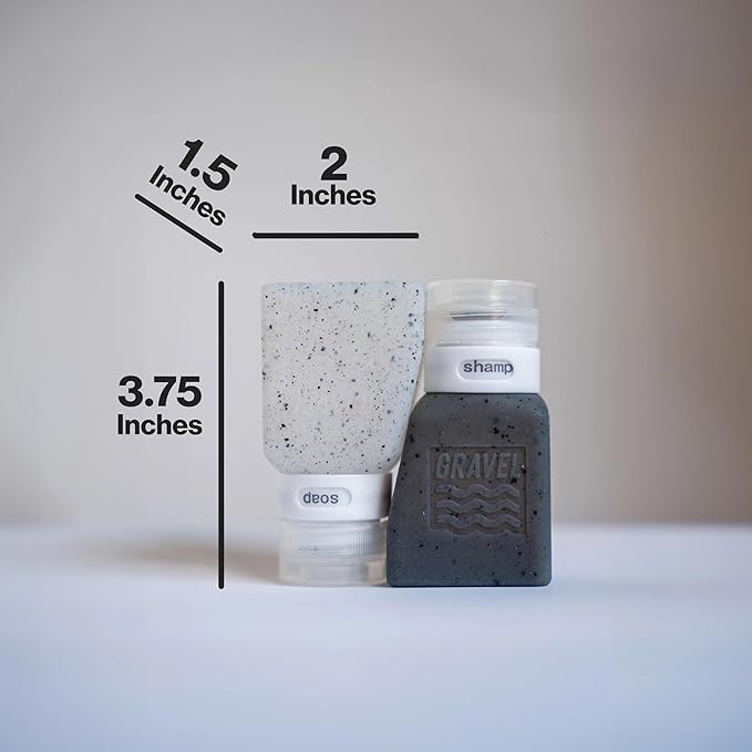 Gravel Silicone Travel Bottles for Toiletries 3oz (2-Pack) – Leakproof, BPA-Free, TSA Approved Travel Bottles with Label System for Shampoo, Conditioner, and Liquid Toiletries (Clear & Gray)