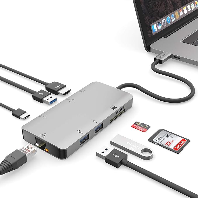 USB C Hub Docking Station 8 in 1 with 4K HDMI, 1 Gbit Ethernet, 3 USB A 3.0 Ports, 1 USB-C PD/Data, SD/Micro SD for Work and Travel, Compatible with MacBook/Dell/HP/Lenovo/Laptops