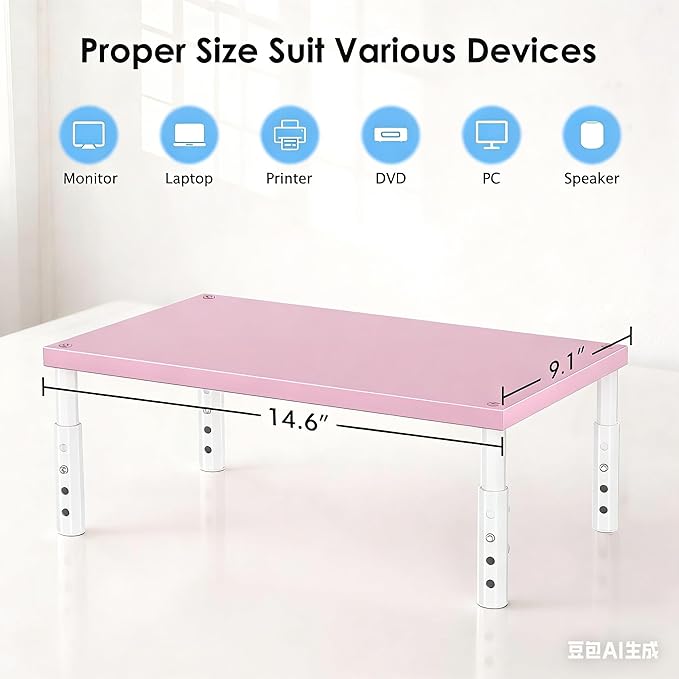 OPNICE Adjustable Computer Monitor Stand Riser for Desk, Desk Organizer & Office Decor for Women, Laptop Stand, Office Desk Accessories & Workspace Organizers for Home Office, Pink Wood