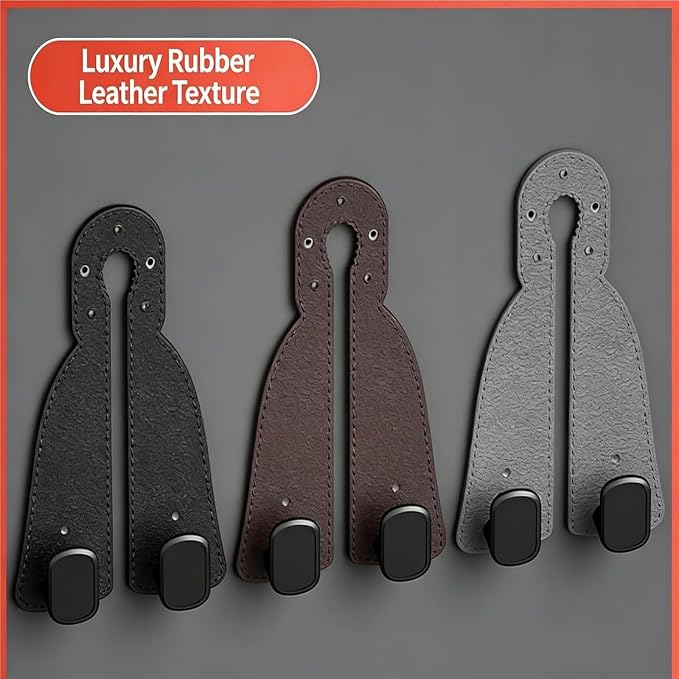 2 Pack Leather Car Seat Back Double Hooks - Heavy Duty Metal Core Headrest Hangers for Purses, Bags & Groceries - Anti-Drop & Scratch-Free Auto Interior Organizer Holder (Black)