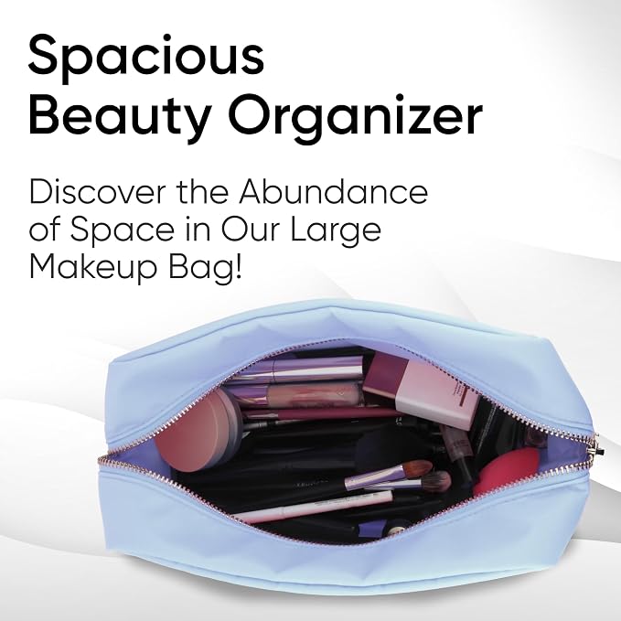 3-Piece Makeup Bag Set: Mini, Small & Large Cute Travel Toiletry Bags for Women & Girls (Light Blue)