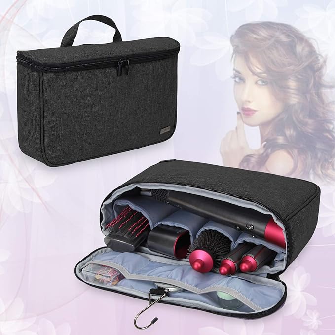 Teamoy Travel Storage Bag Compatible with Dyson Airwrap Styler, Portable Travel Organizer for Airwrap Styler and Accessories, Top-Opened, Black