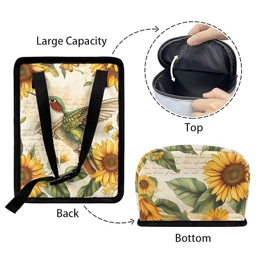 Biyejit Car Trash Can with Lid Collapsible Waterproof Car Garage Bag Reusable Hanging Automotive Garbage Bin with Adjustable Strap Car Accessories Interior Car Organizer, Sunflower Hummingbirds