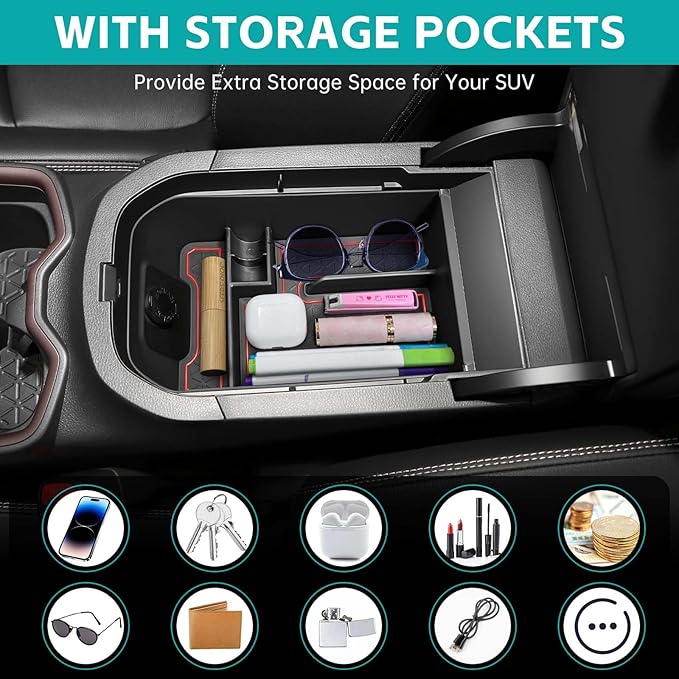 Center Console Organizer Tray Compatible with 2019-2025 Toyota RAV4 & Prime Accessories, ABS Material Insert Armrest Secondary Storage Box for RAV-4 Interior Accessories, Red