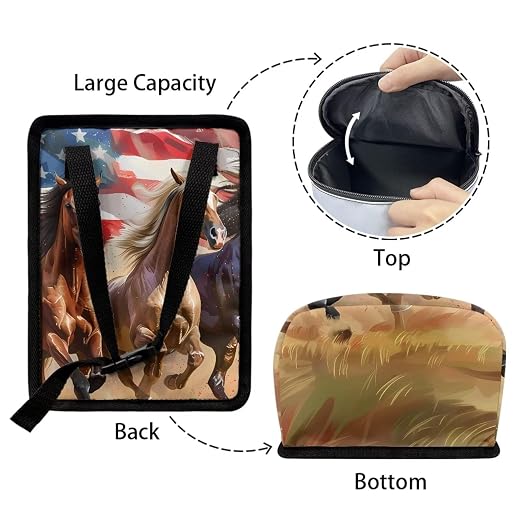 Biyejit American Flag Horse Car Trash Can with Lid Collapsible Car Garage Bag Reusable Hanging Automotive Garbage Bin with Adjustable Strap Car Accessories Interior Car Organizer 4th of July Gift